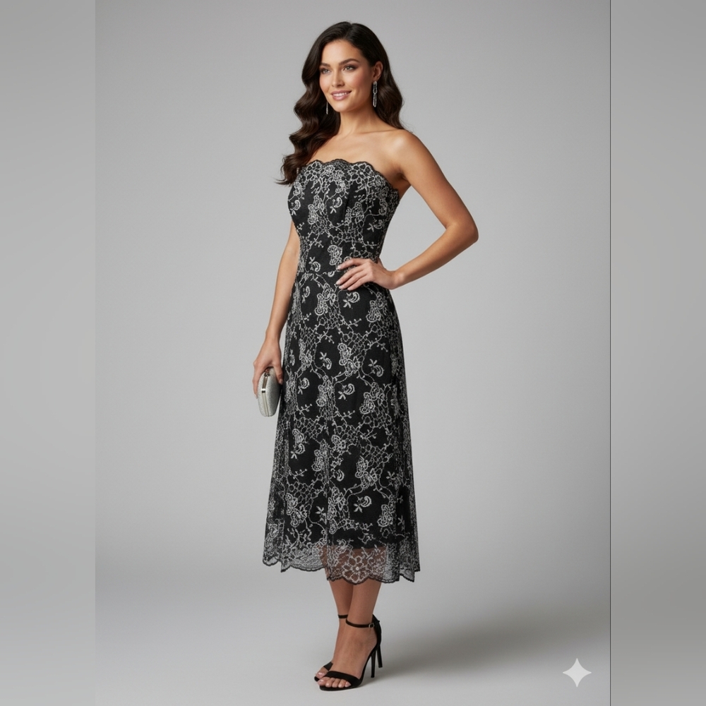 Elegant Black Lace Strapless Dress
